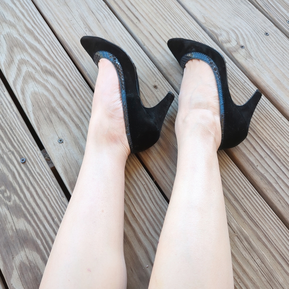 Rare! Vampy Vintage Marc Jacobs Velvet & Python Snakeskin Pumps 38.5